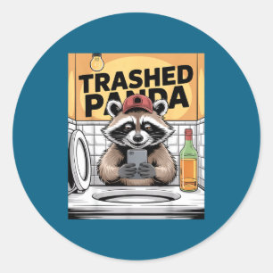 Funny Trashed Panda Raccoon Gets Drunk  Classic Round Sticker