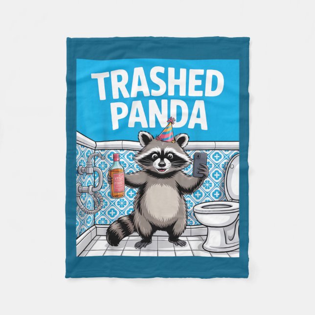 Funny Trashed Panda Raccoon Gets Drunk  Fleece Blanket (Front)
