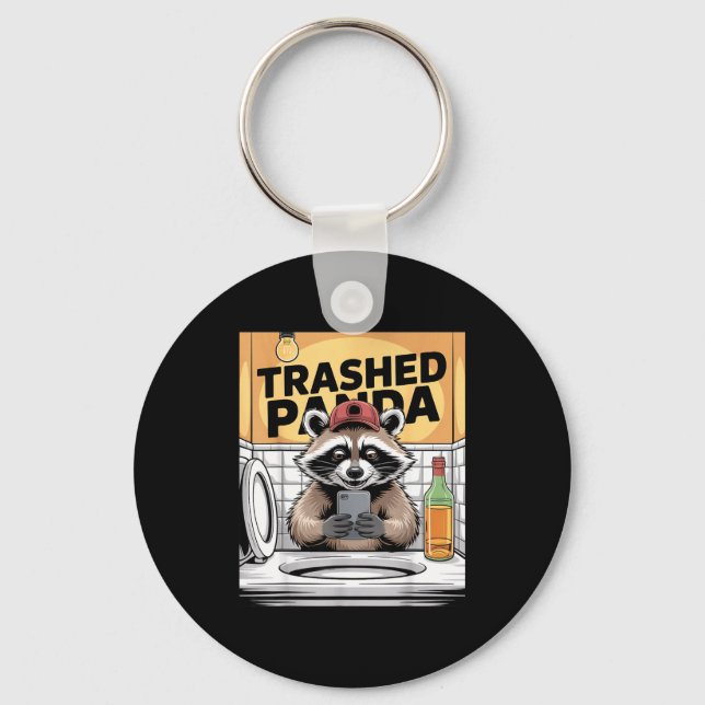 Funny Trashed Panda Raccoon Gets Drunk  Key Ring (Front)