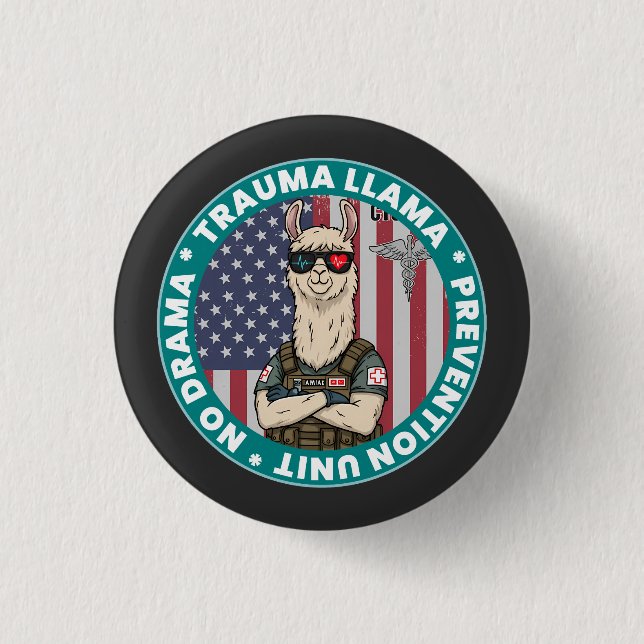 Funny Trauma Llama Prevention Unit Medical Button (Front)