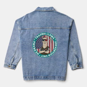 Funny Trauma Llama Prevention Unit Medical Tri-Bl Denim Jacket