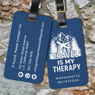 Funny Travel Humor Navy Blue Trendy Vacation Trip Luggage Tag