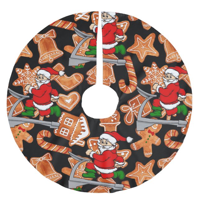 funny treadmill santa cookies brushed polyester tree skirt (Front)