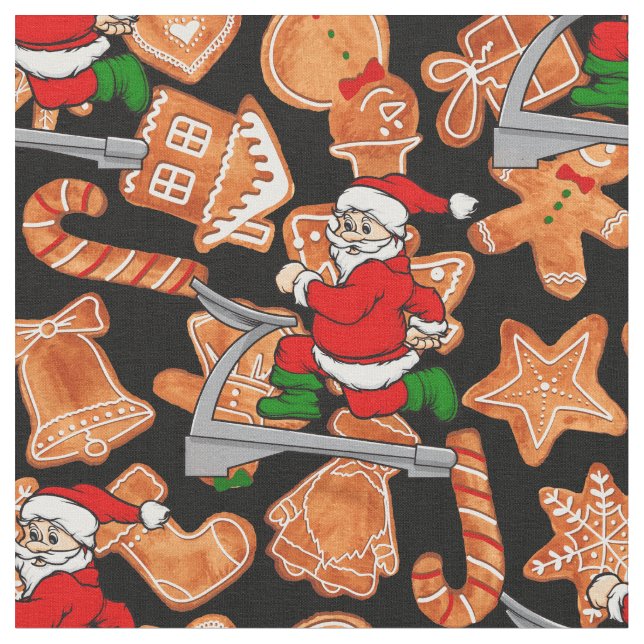 funny treadmill santa cookies fabric (Close Up)