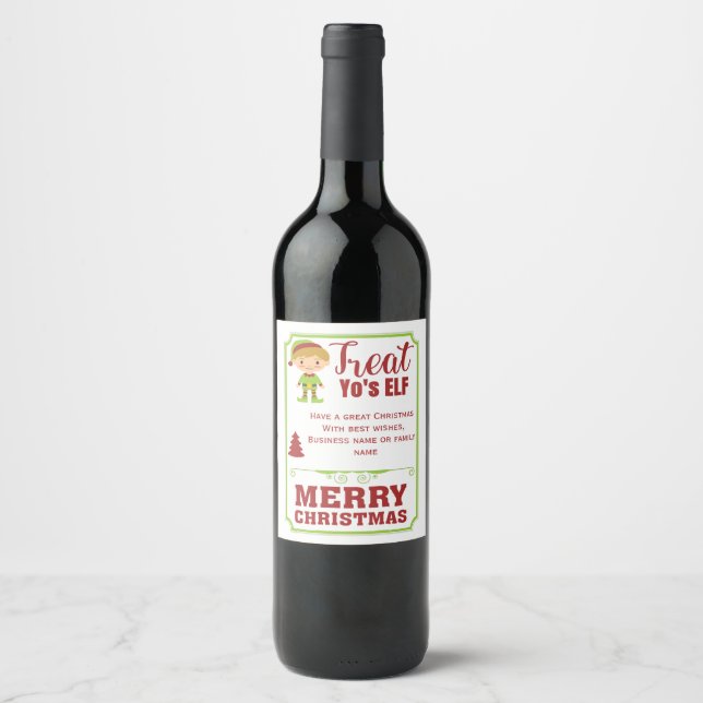 Funny Treat YoursELF Christmas Wine Label (Front)