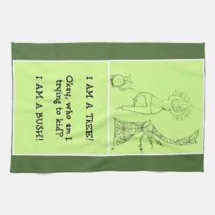 Funny Tree Pose Woman Tea Towel