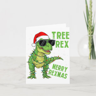 Funny Tree Rex Christmas Dinosaur Santa Hat Lights Card