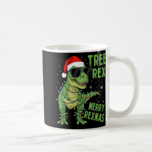 Funny Tree Rex Christmas Dinosaur Santa Hat Lights Coffee Mug