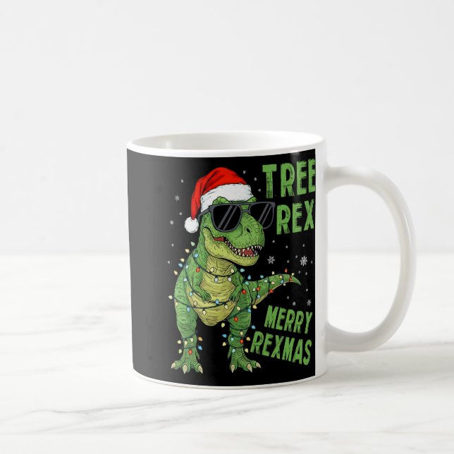Funny Tree Rex Christmas Dinosaur Santa Hat Lights Coffee Mug (Right)
