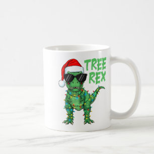 Funny Tree Rex Christmas Dinosaur Santa Hat Lights Coffee Mug