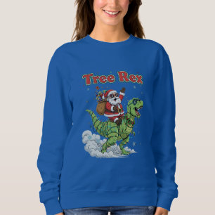 Funny Tree Rex Santa Riding T-Rex Dinosaur Christ Sweatshirt