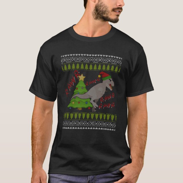 Funny Tree Rex Ugly Christmas Sweater Lights Trex  (Front)