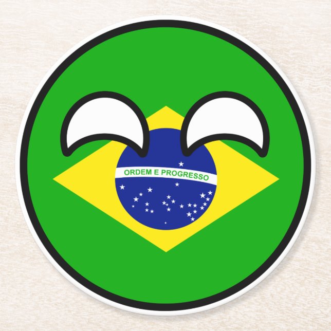 Funny Trending Geeky Brazil Countryball Round Paper Coaster (Front)