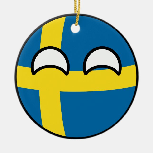 Funny Trending Geeky Sweden Countryball Ceramic Tree Decoration (Front)