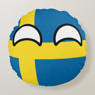 Funny Trending Geeky Sweden Countryball Round Cushion