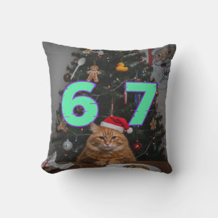 Funny Trending Six Seven Christmas Cat  Cushion