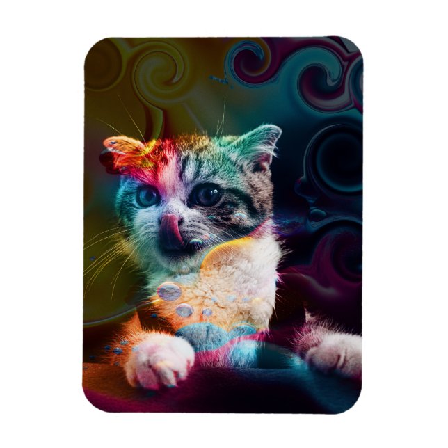 FUNNY TRENDY COLORFUL CAT ART MAGNET (Vertical)