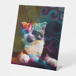 FUNNY TRENDY COLORFUL CAT ART PEDESTAL SIGN