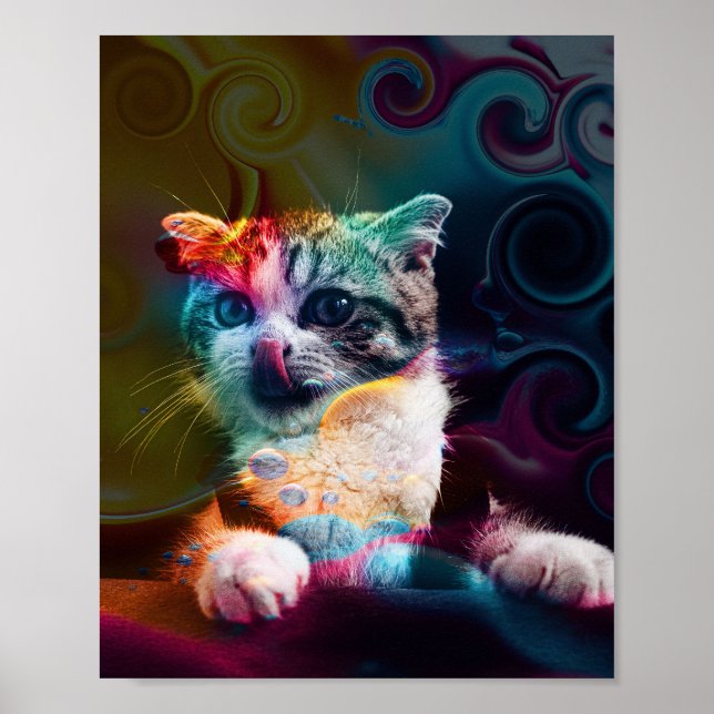 FUNNY TRENDY COLORFUL CAT ART POSTER (Front)
