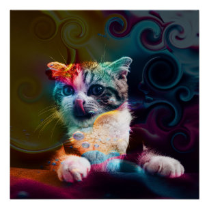 FUNNY TRENDY COLORFUL CAT ART POSTER