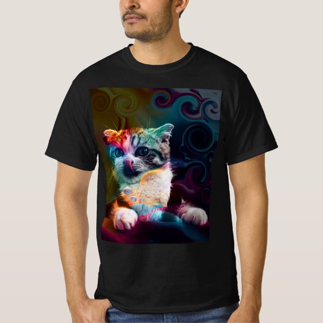 FUNNY TRENDY COLORFUL CAT ART T-Shirt (Front)