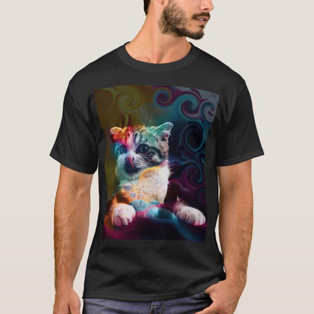 FUNNY TRENDY COLORFUL CAT ART T-Shirt (Front)