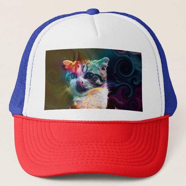 FUNNY TRENDY COLORFUL CAT ART TRUCKER HAT (Front)