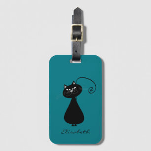 Funny Trendy cute whimsical cat monogram Luggage Tag