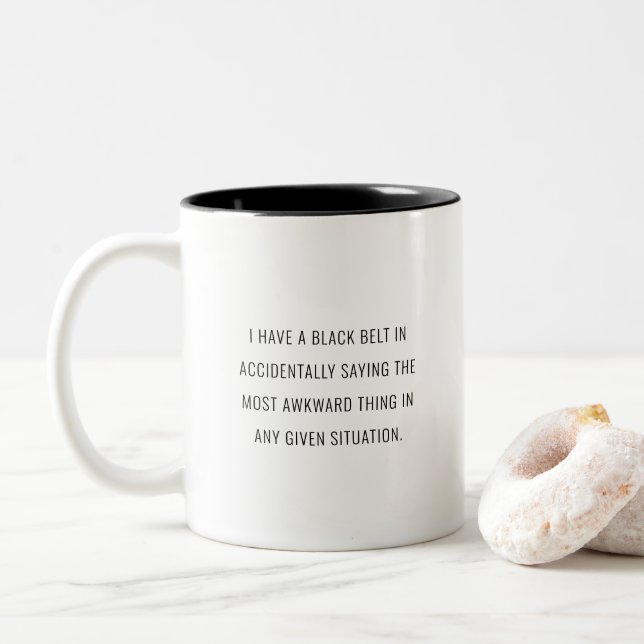 Funny trendy humourous awkward person quote Two-Tone coffee mug (With Donut)