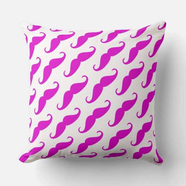 Funny trendy pink neon moustache pattern cushion (Front)