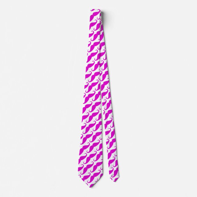 Funny trendy pink neon moustache pattern tie (Front)
