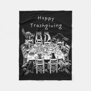 Funny Trendy Racoon Lover Happy Trashgiving Fleece Blanket