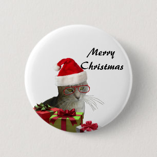 Funny trendy Santa wise cat Christmas 6 Cm Round Badge