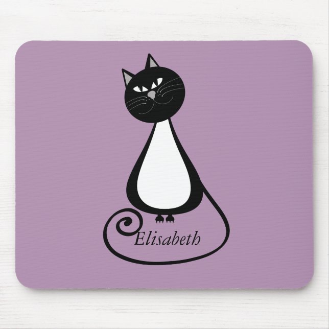 Funny trendy whimsical cartoon cat personalised mouse pad (Front)