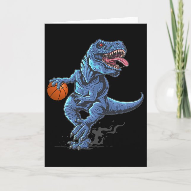 Funny Trex Dinosaur Playing Sketll Player Lover  Card (Front)
