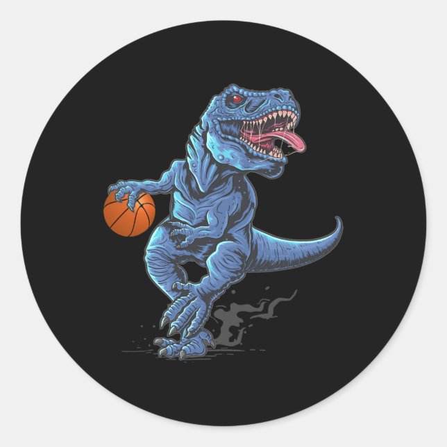 Funny Trex Dinosaur Playing Sketll Player Lover  Classic Round Sticker (Front)