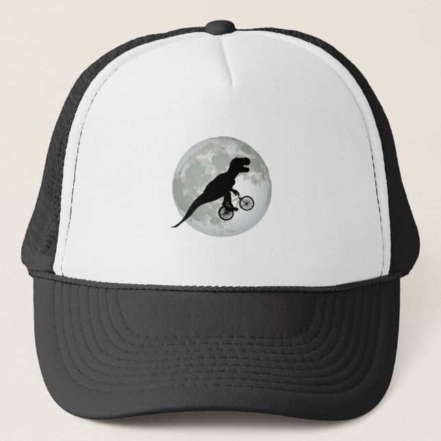 Funny Trex Flying Moon Design Trucker Hat (Front)