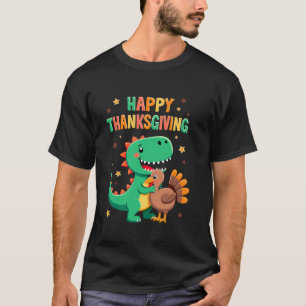 Funny Trex Happy Thanksgiving Day Kids Dinosaur Tu T-Shirt