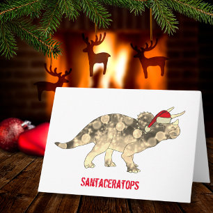 Funny Triceratops Santa Christmas Dinosaur Slogan Card