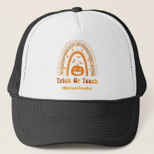 Funny Trick Or Teach Rainbow Halloween History Tea Trucker Hat