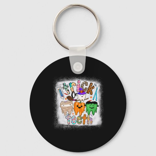 Funny Trick Or Teeth Dental Istant Dentist Hallowe Key Ring (Front)