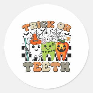 Funny Trick Or Teeth Halloween Dental Hygienist Or Classic Round Sticker