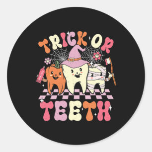 Funny Trick Or Teeth Halloween Dental Hygienist Or Classic Round Sticker