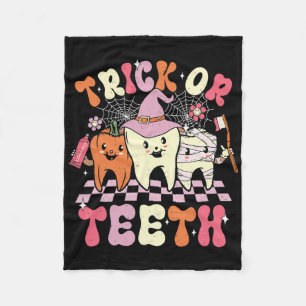 Funny Trick Or Teeth Halloween Dental Hygienist Or Fleece Blanket