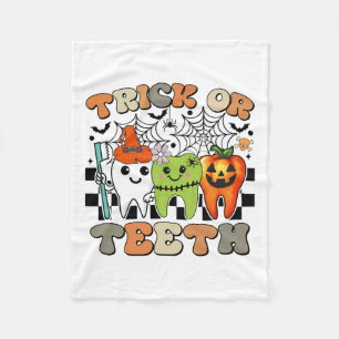 Funny Trick Or Teeth Halloween Dental Hygienist Or Fleece Blanket