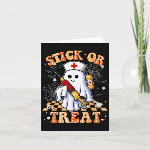 Funny Trick Or Treat Boo Nurse Halloween Costumes Card