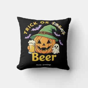 Funny Trick Or Treat Halloween Beer Party Design  Cushion