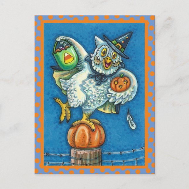 FUNNY TRICK OR TREAT SMELL MY FEET HALLOWEEN OWL POSTCARD (Front)