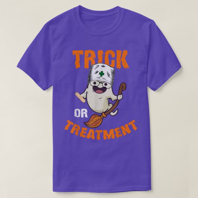 Funny Trick or Treatment Ghost Nurse outfit for Ha T-Shirt (Design Front)
