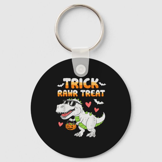 Funny Trick Rawr Treat Dinosaur T Rex Halloween To Key Ring (Front)
